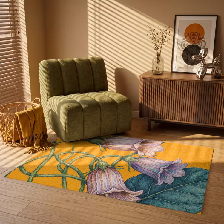 Teppich - Blumen – Botanik – Gelb - Bloemen - Botanisch - Geel Vloerkleed Rechthoek klein