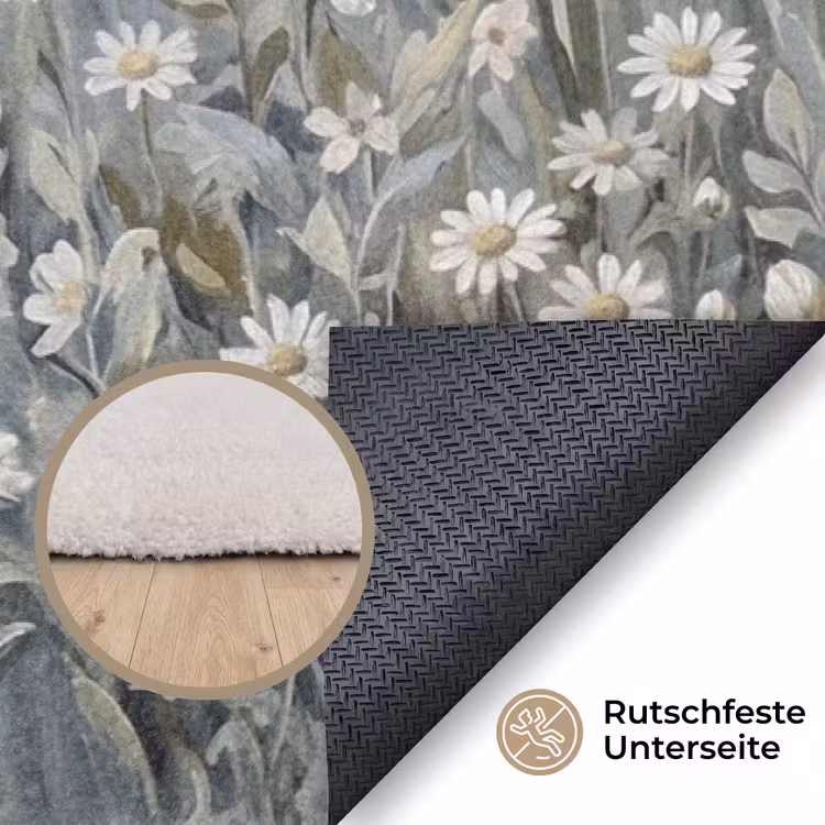 Bloemen - Botanisch - Blauw Vloerkleed Rechthoek klein -uniquesellingpoint_antislip_DE_DE