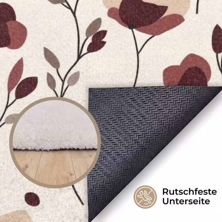 Bloemen - Botanisch - Bordeaux Vloerkleed Rechthoek klein 1091 -uniquesellingpoint_antislip_DE_DE