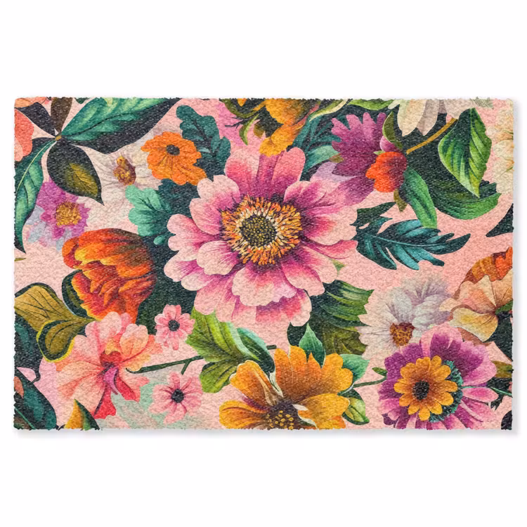 Bloemen - Kleurrijk - Roze Vloerkleed Rechthoek klein -3d