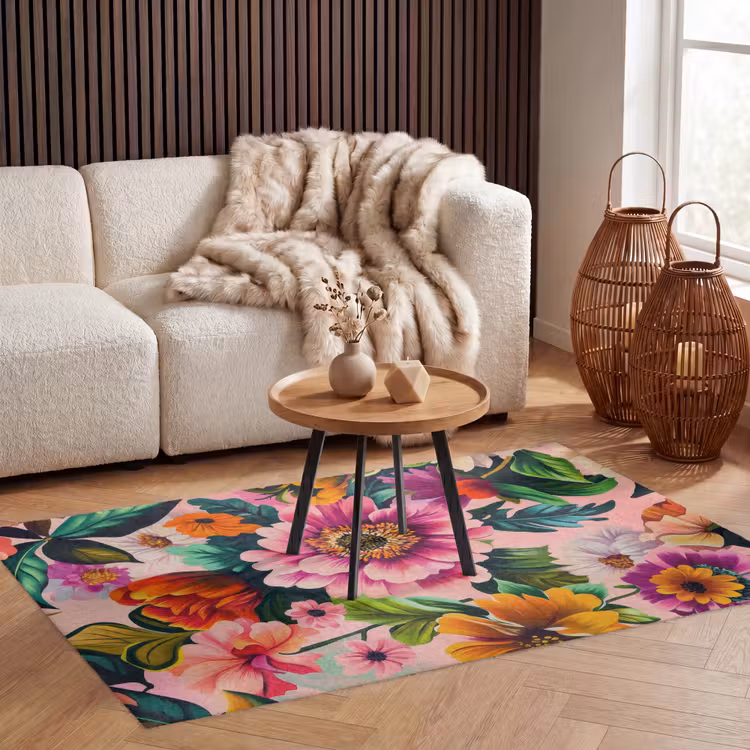 Bloemen - Kleurrijk - Roze Vloerkleed Rechthoek klein -atmosphere_sfeer2_global