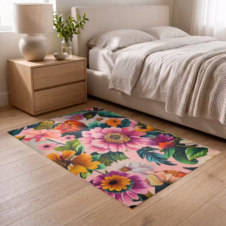 Bloemen - Kleurrijk - Roze Vloerkleed Rechthoek klein -atmosphere_sfeer3_global
