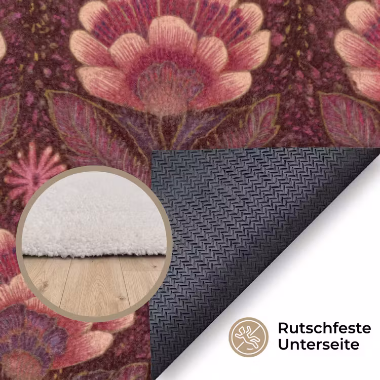 Bloemen - Waaier - Paars Vloerkleed Rechthoek klein 1091 -uniquesellingpoint_antislip_DE_DE
