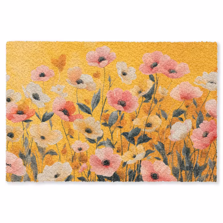 Bloemen - Veld - Geel Vloerkleed Rechthoek klein -3d