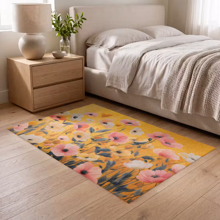Bloemen - Veld - Geel Vloerkleed Rechthoek klein -atmosphere_sfeer3_global