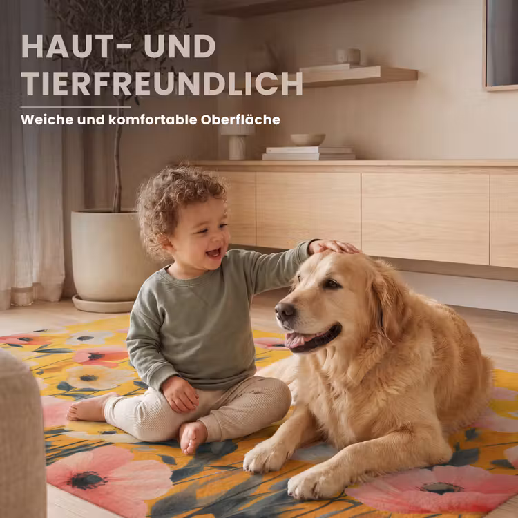 Bloemen - Veld - Geel Vloerkleed Rechthoek klein -uniquesellingpoint_zacht_DE