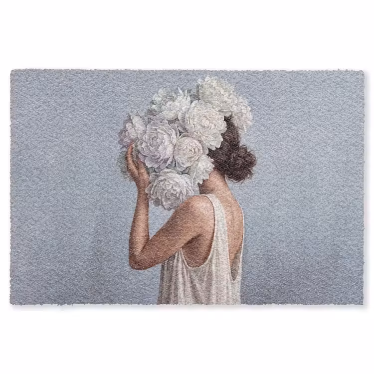 Bloemen - Vrouw - Wit Vloerkleed Rechthoek klein -3d