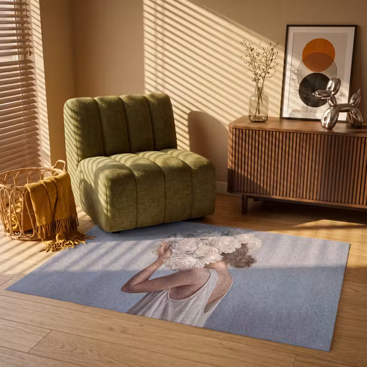 Bloemen - Vrouw - Wit Vloerkleed Rechthoek klein -atmosphere_sfeer1_global
