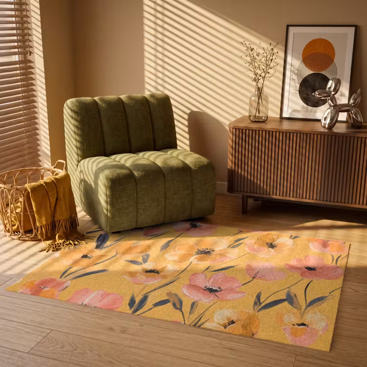 Bloemen - Geschilderd - Geel Vloerkleed Rechthoek klein -atmosphere_sfeer1_global