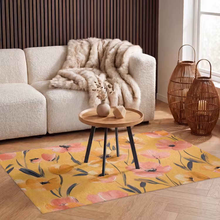 Bloemen - Geschilderd - Geel Vloerkleed Rechthoek klein -atmosphere_sfeer2_global