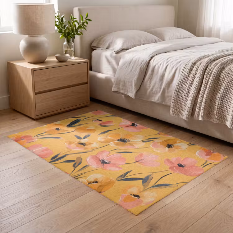 Bloemen - Geschilderd - Geel Vloerkleed Rechthoek klein -atmosphere_sfeer3_global