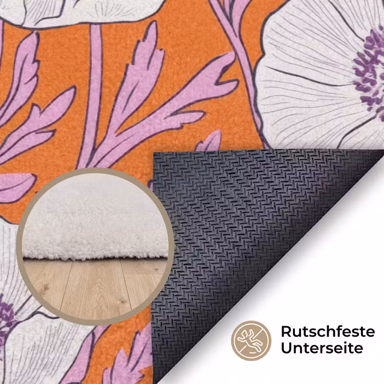 Bloemen - Grafisch - Oranje Vloerkleed Rechthoek klein 1091 -uniquesellingpoint_antislip_DE_DE