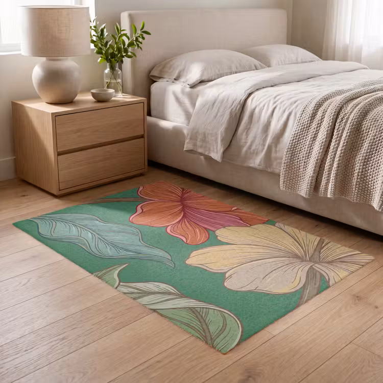 Teppich - Blumen – Grün – Illustration - Bloemen - Groen - Illustratie Vloerkleed Rechthoek klein