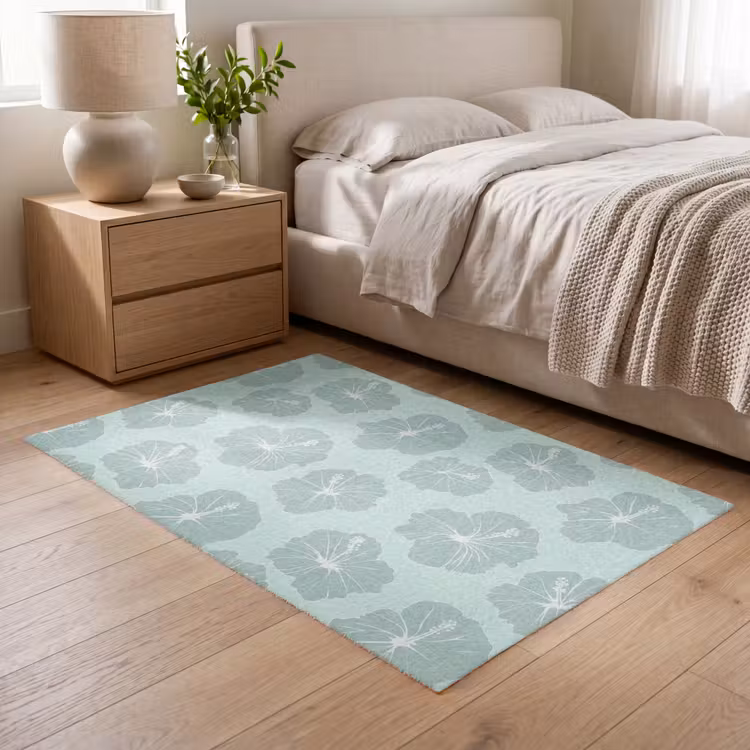 Bloemen - Hibiscus - Mint Vloerkleed Rechthoek klein 1091 -atmosphere_sfeer3_global