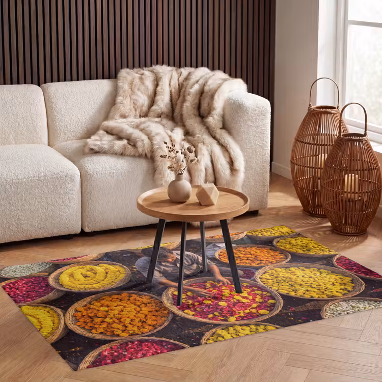 Teppich - Blumen – Markt – Bunt - Bloemen - Markt - Kleurrijk Vloerkleed Rechthoek klein