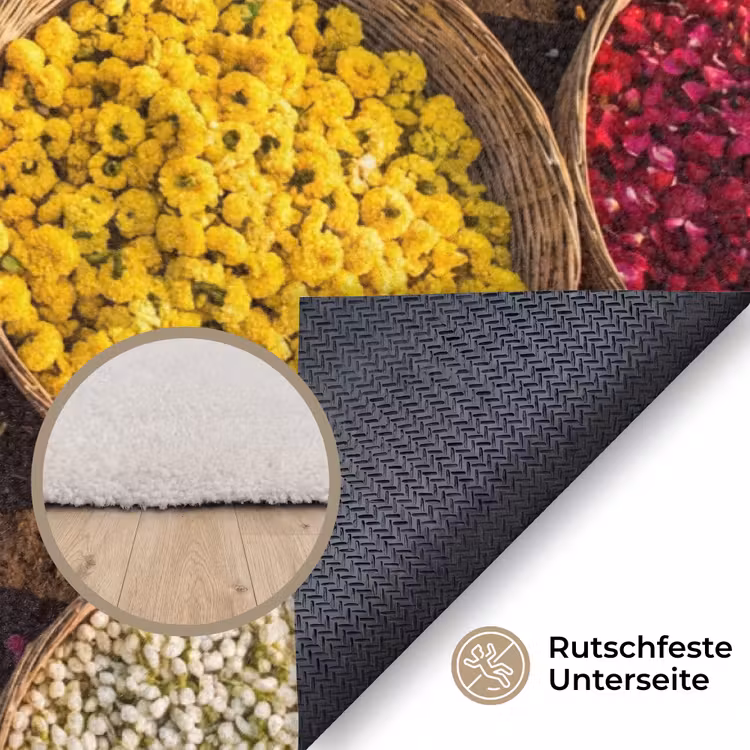 Teppich - Blumen – Markt – Bunt - Bloemen - Markt - Kleurrijk Vloerkleed Rechthoek klein