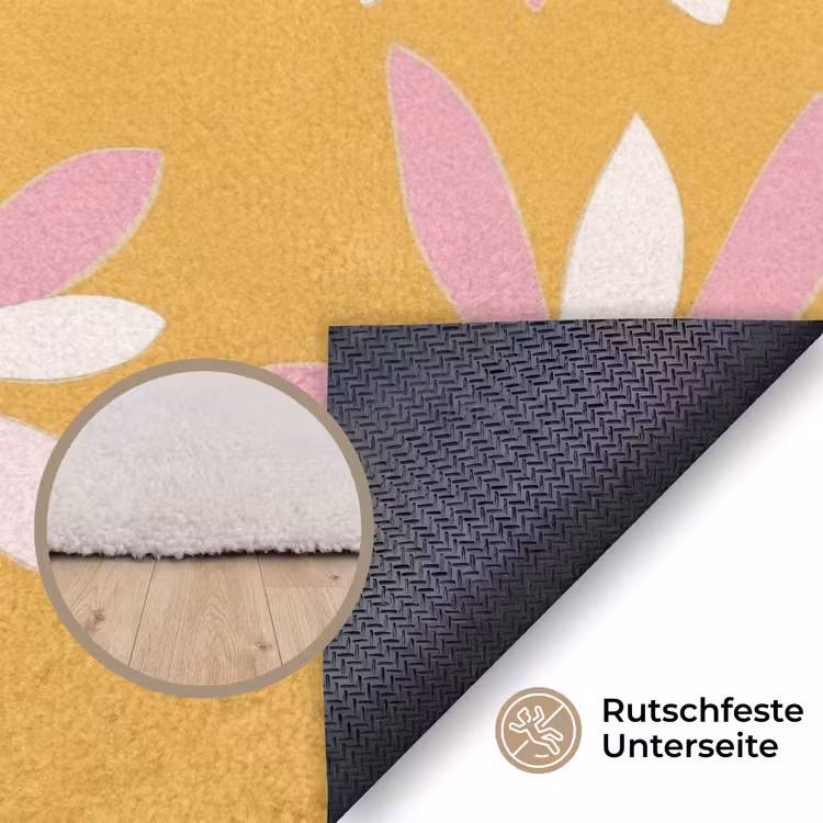 Bloemen - Modern - Geel Vloerkleed Rechthoek klein 1091 -uniquesellingpoint_antislip_DE_DE
