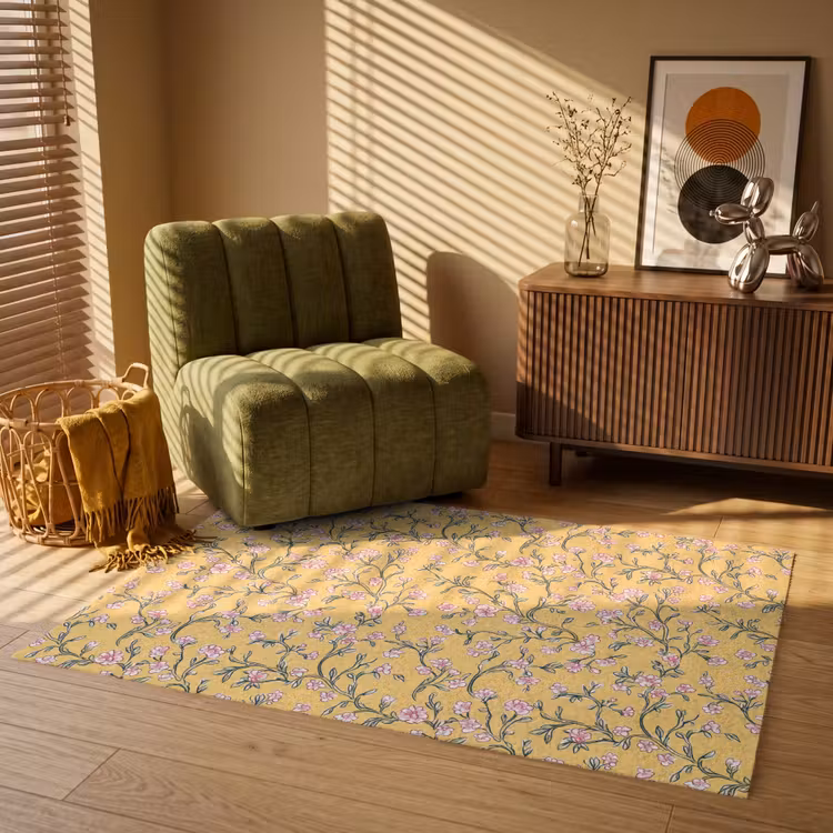 Bloemen - Motief - Geel Vloerkleed Rechthoek klein 1091 -atmosphere_sfeer1_global