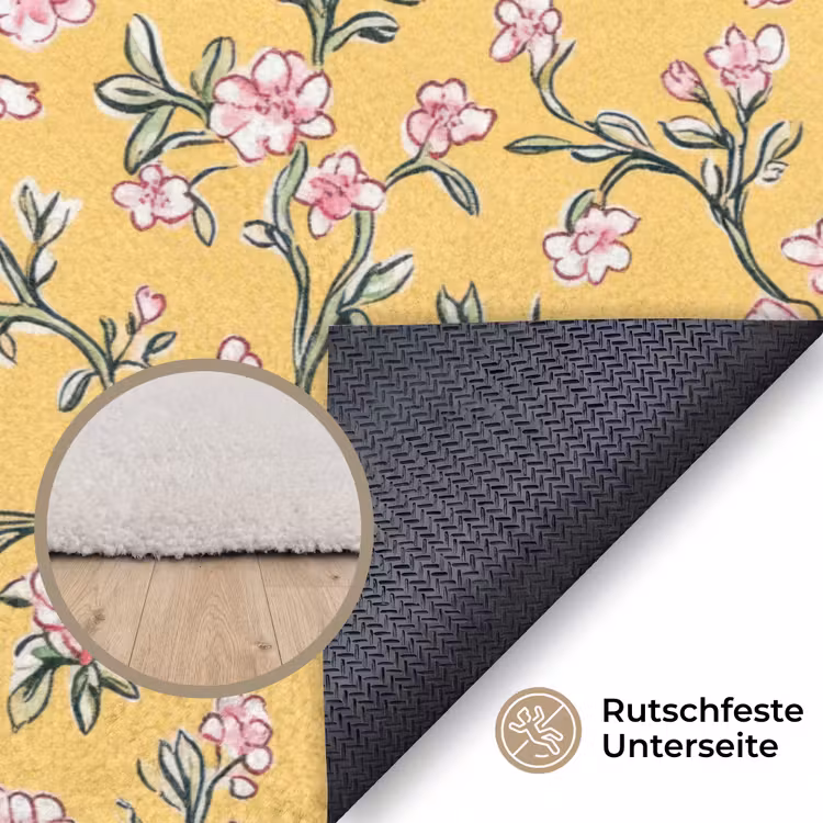 Bloemen - Motief - Geel Vloerkleed Rechthoek klein 1091 -uniquesellingpoint_antislip_DE_DE