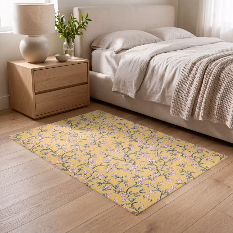 Bloemen - Motief - Geel Vloerkleed Rechthoek klein 1091 -atmosphere_sfeer3_global