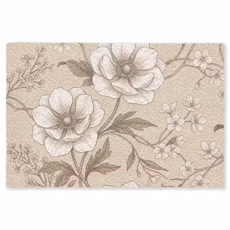 Bloemen - Patroon - Beige Vloerkleed Rechthoek klein -3d