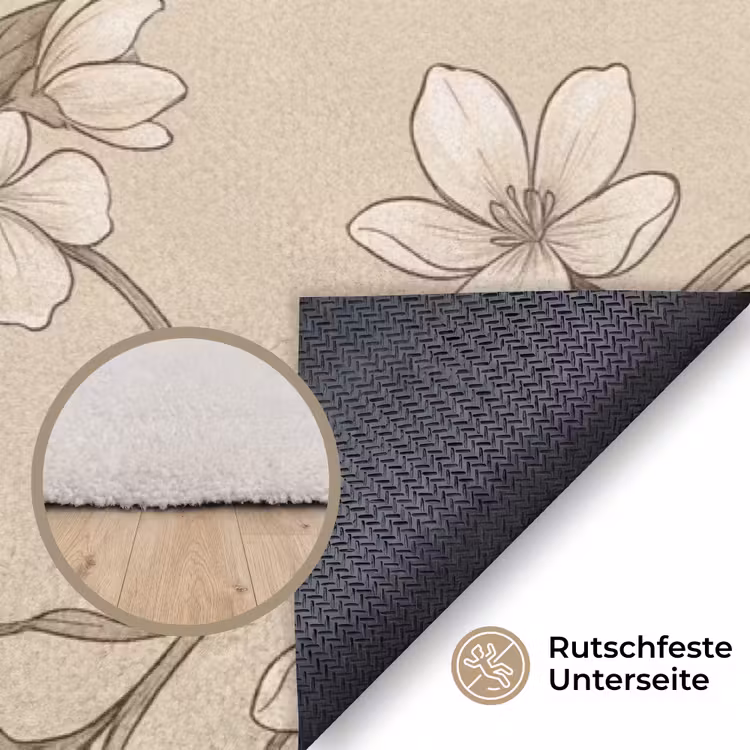 Bloemen - Patroon - Beige Vloerkleed Rechthoek klein -uniquesellingpoint_antislip_DE_DE