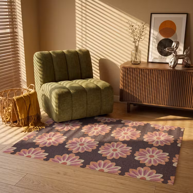 Bloemen - Patroon - Bruin Vloerkleed Rechthoek klein 1091 -atmosphere_sfeer1_global