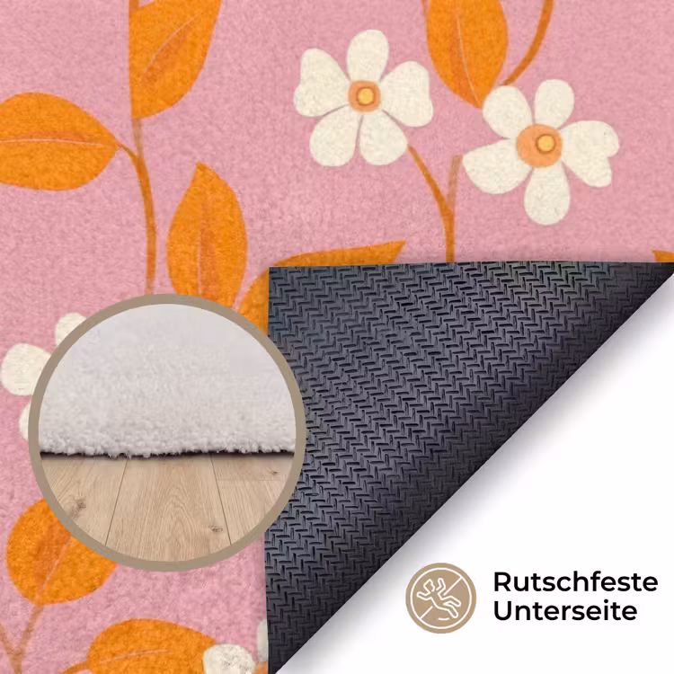 Bloemen - Patroon - Oranje Vloerkleed Rechthoek klein 1091 -uniquesellingpoint_antislip_DE_DE