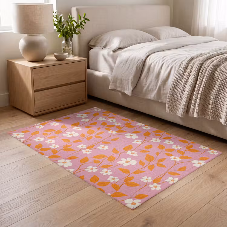 Bloemen - Patroon - Oranje Vloerkleed Rechthoek klein 1091 -atmosphere_sfeer3_global