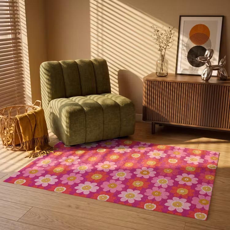 Bloemen - Retro - Kleurrijk Vloerkleed Rechthoek klein 1091 -atmosphere_sfeer1_global