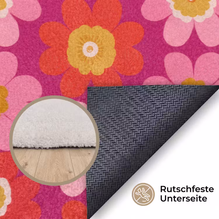 Bloemen - Retro - Kleurrijk Vloerkleed Rechthoek klein 1091 -uniquesellingpoint_antislip_DE_DE