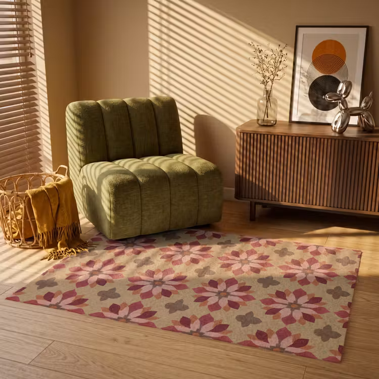 Bloemen - Retro - Groen Vloerkleed Rechthoek klein 1091 -atmosphere_sfeer1_global