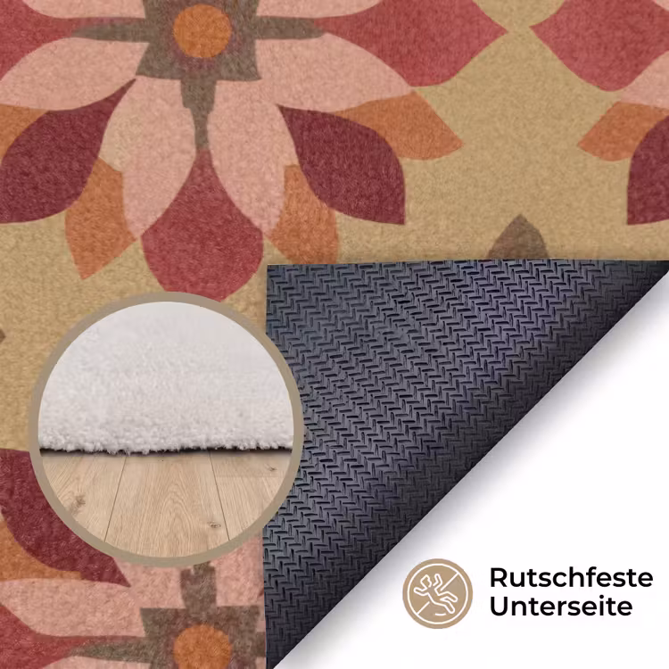 Bloemen - Retro - Groen Vloerkleed Rechthoek klein 1091 -uniquesellingpoint_antislip_DE_DE