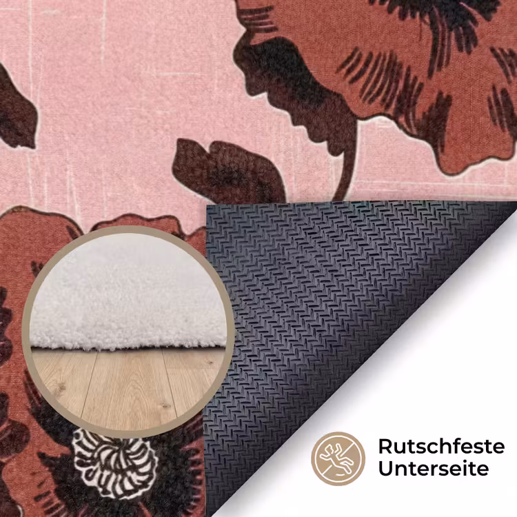 Bloemen - Retro - Rood Vloerkleed Rechthoek klein 1091 -uniquesellingpoint_antislip_DE_DE