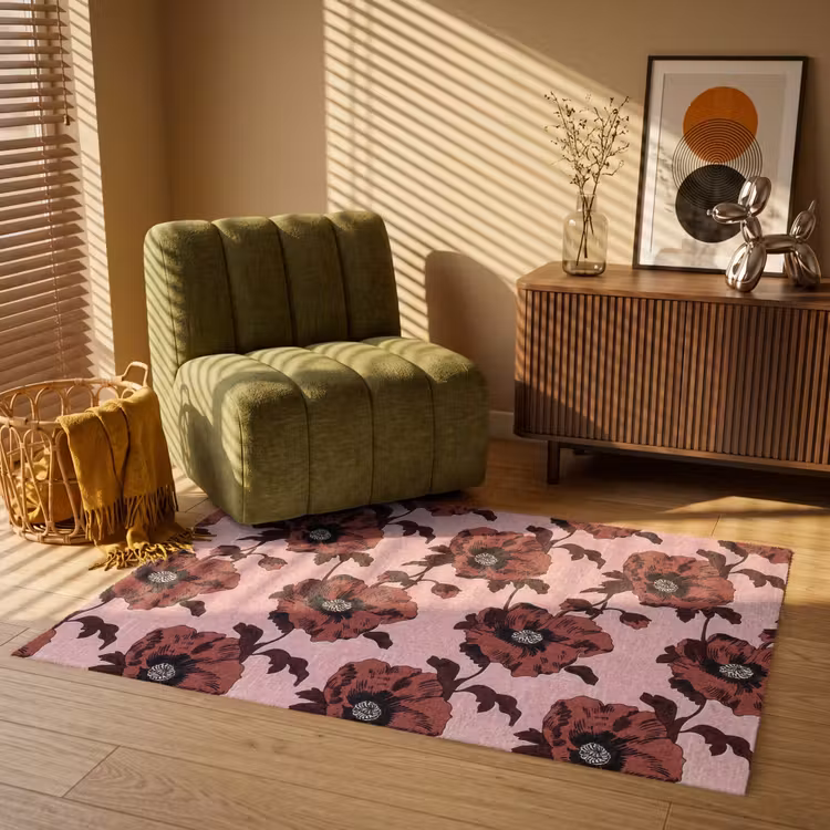 Bloemen - Retro - Rood Vloerkleed Rechthoek klein 1091 -atmosphere_sfeer1_global