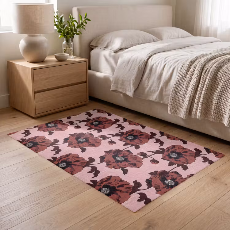 Bloemen - Retro - Rood Vloerkleed Rechthoek klein 1091 -atmosphere_sfeer3_global