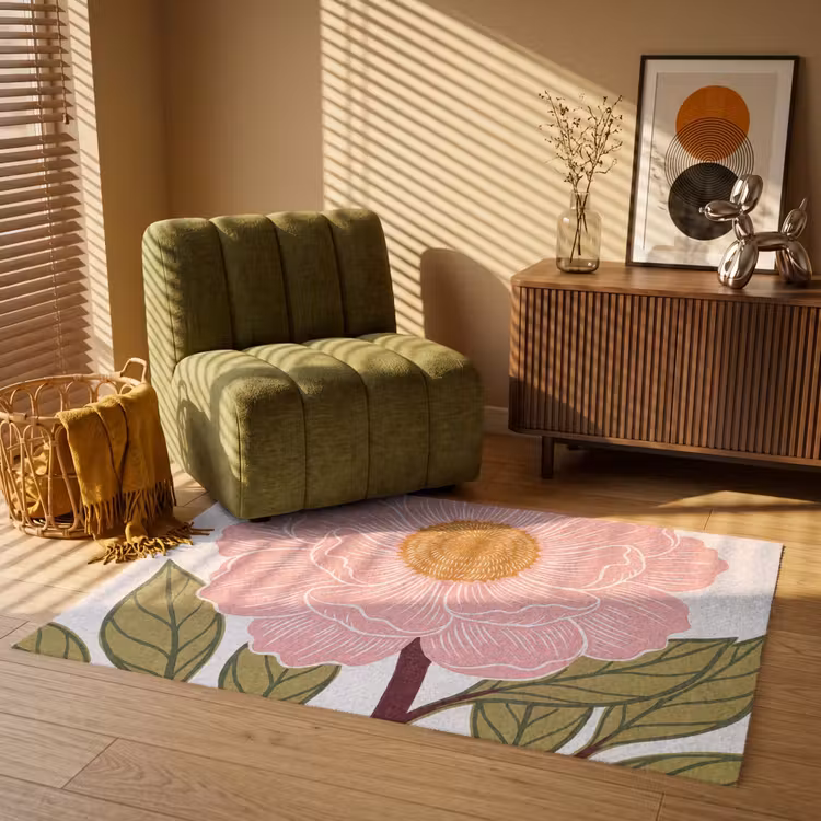 Teppich - Blumen – Rosa – Illustration - Bloemen - Roze - Illustratie Vloerkleed Rechthoek klein