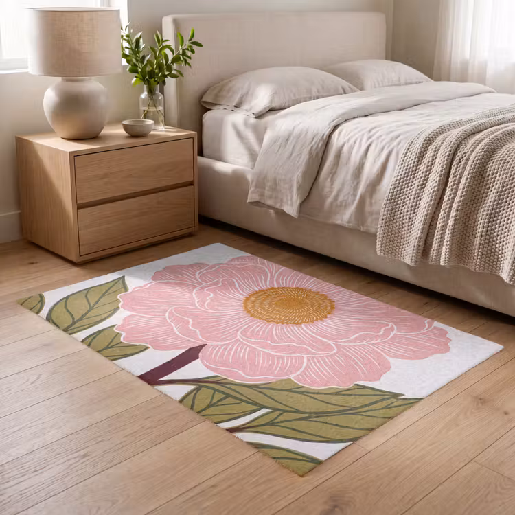 Teppich - Blumen – Rosa – Illustration - Bloemen - Roze - Illustratie Vloerkleed Rechthoek klein