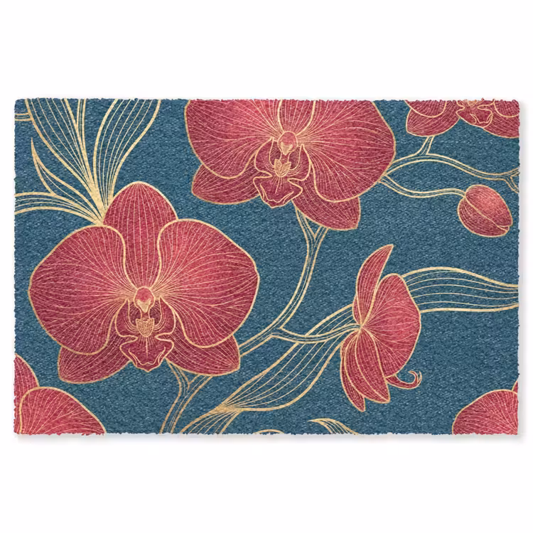 Teppich - Blumen – Rot – Gold - Bloemen - Rood - Goud Vloerkleed Rechthoek klein