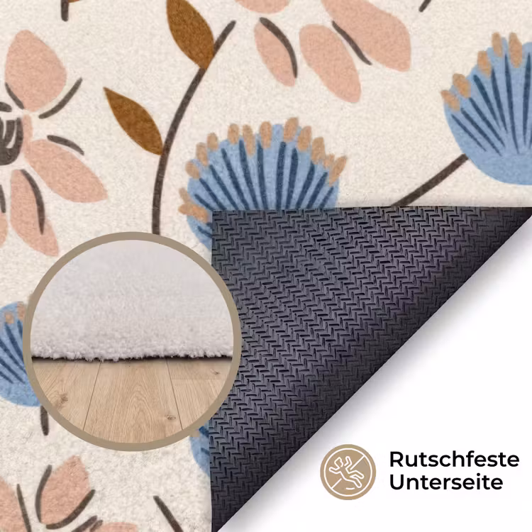 Bloemen - Wild - Blauw Vloerkleed Rechthoek klein 1091 -uniquesellingpoint_antislip_DE_DE