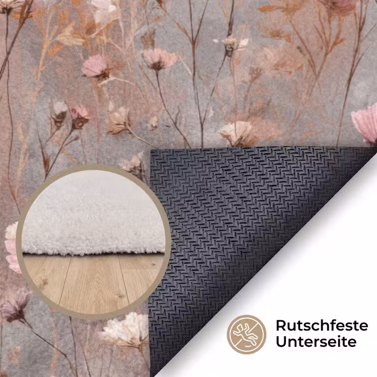 Bloemen - Wild - Pastel Vloerkleed Rechthoek klein 1091 -uniquesellingpoint_antislip_DE_DE