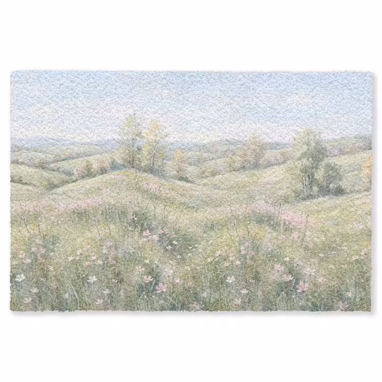 Bloemen veld - Bloemen - Groen Vloerkleed Rechthoek klein -3d