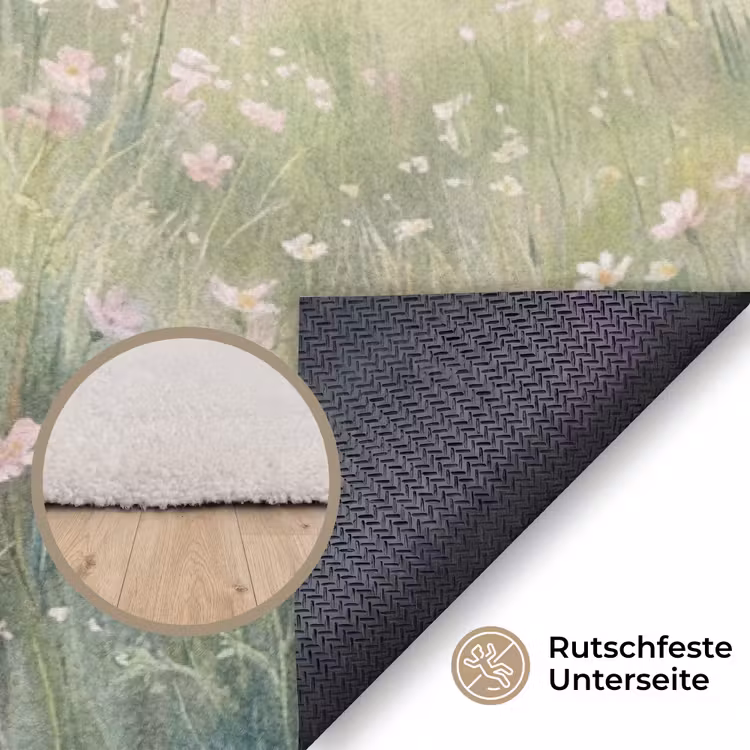 Bloemen veld - Bloemen - Groen Vloerkleed Rechthoek klein -uniquesellingpoint_antislip_DE_DE
