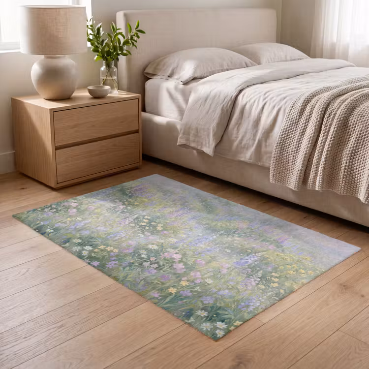 Bloemenveld - Heuvels - Kleurrijk Vloerkleed Rechthoek klein -atmosphere_sfeer3_global