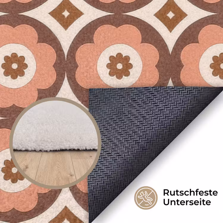Bloemvormen - Patroon - Roze - Vintage Vloerkleed Rechthoek klein -uniquesellingpoint_antislip_DE_DE