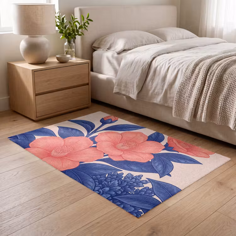 Teppich - Blüten – Blätter – Botanik - Bloemen - Bladeren - Botanisch Vloerkleed Rechthoek klein