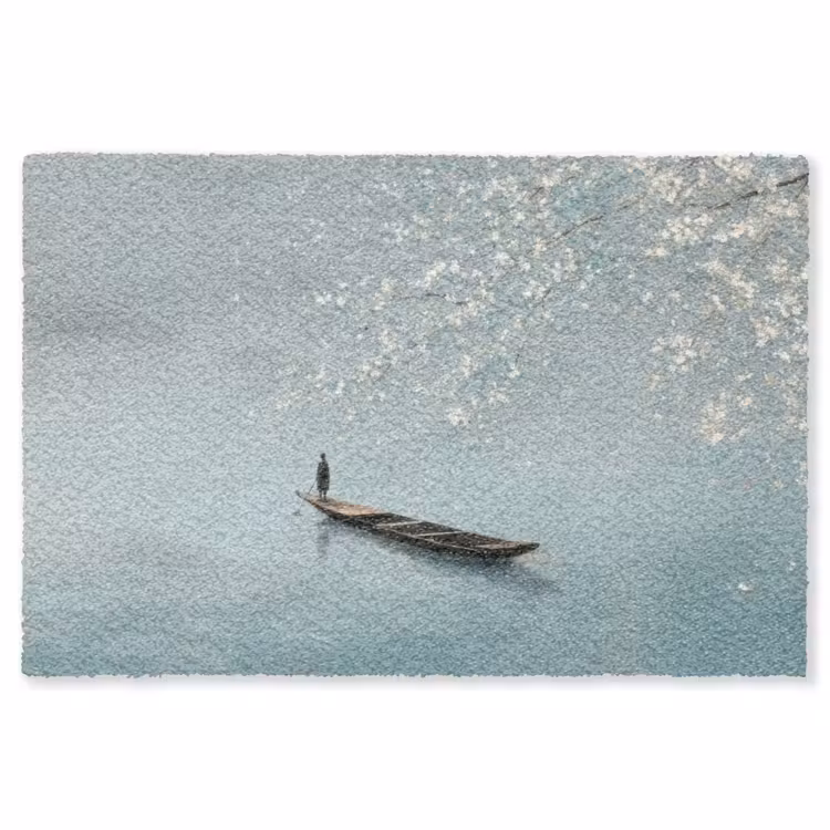Bloesems - Minimalistisch - Wateroppervlak - Boot Vloerkleed Rechthoek klein -3d