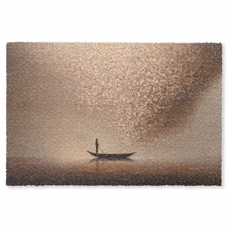 Bootje - Blaadjes - Goud - Water Vloerkleed Rechthoek klein -3d