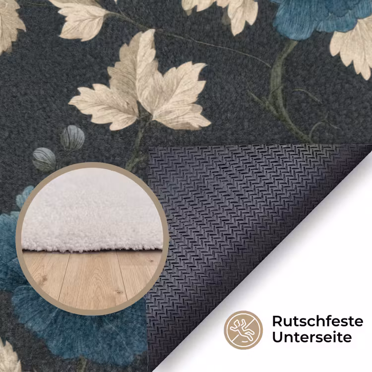 Botanisch - Bloemen - Blauw Vloerkleed Rechthoek klein 1091 -uniquesellingpoint_antislip_DE_DE