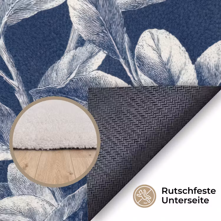 Botanisch - Patroon - Blauw Vloerkleed Rechthoek klein 1091 -uniquesellingpoint_antislip_DE_DE